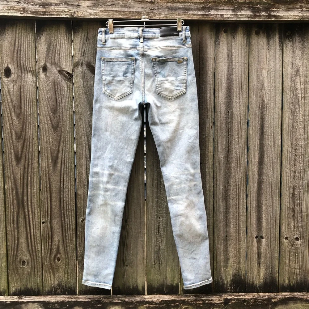 Amiri MX1 Jeans Distressed Ribbed Patchwork Size 29 Light Wash Skinny Stretch